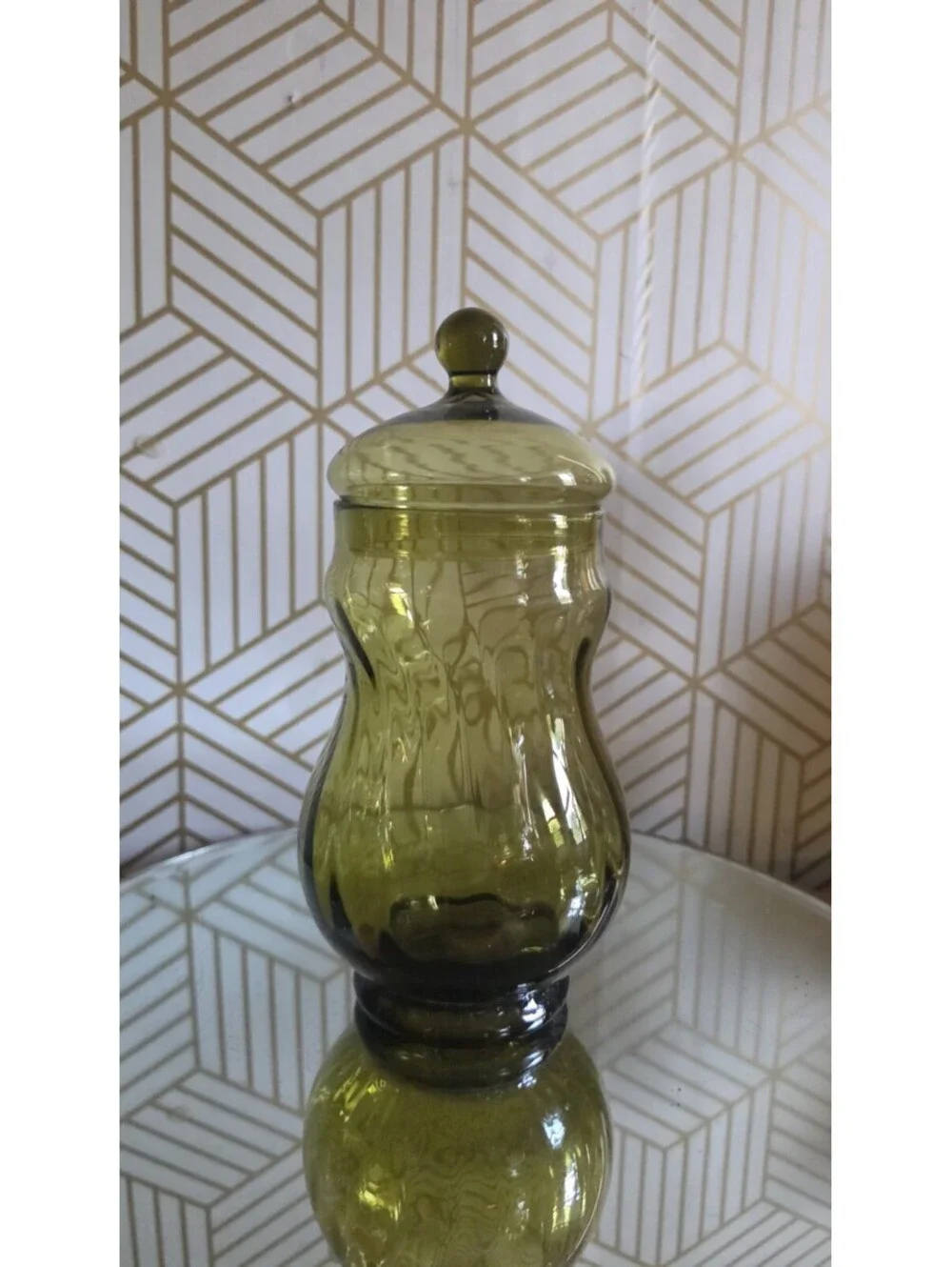 Vintage Mid-Century Bravo Handcrafted Empoli Italy Green Glass Apothecary Jar